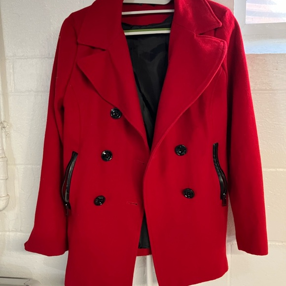 Black Rivet Jackets & Blazers - Women's Red pea coat Black Rivet
